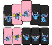 Para iPhone 15 14 Xiaomi Redmi Note 13 12 11 Pro Max X 8 7 XR Samsung Galaxy A15 S24 S23 Huawei OPPO A38 Lilo Stitch Funda de teléfono linda de dibujos animados negra rosa for Redmi Note 8 Pro aero