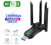 Adaptador WiFi USB 3.0 2 en 1 de 1300 Mbps, tarjeta de red inalámbrica de doble banda de 2,4 GHz y 5 GHz, 802.11AX para Windows 10/11