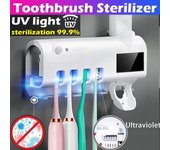 Esterilizador de cepillo de dientes con luz UV, soporte para cepillo de dientes, exprimidores automáticos de pasta de dientes, esterilizador de luz UV, dispensador de cepillo de dientes blanco