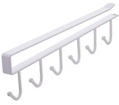 Estante de almacenamiento con 6 ganchos de hierro, armario de guardarropa, estantes debajo de Metal, colgador de taza, organizador de baño y cocina, soporte para estante colgante blanco