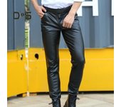 Pantalones de hombre de piel sintética, lisos, de Color liso, con bolsillos ajustados, cintura media, suaves, transpirables, elásticos, ropa de calle para motocicleta, pantalones largos para Club XL negro