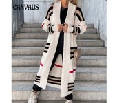 Chaqueta tipo suéter de punto a rayas de invierno para mujer, versión grande y holgada S blanco