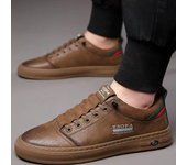 Zapatos blancos transpirables de suela blanda, zapatos casuales para hombre, zapatillas de deporte con cordones de moda para hombre con personalidad moderna y combinables 38 marrón