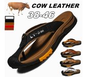 Zapatos de cuero genuino de vaca, sandalias para hombre, chanclas para hombre, zapatos casuales para hombre, zapatillas de playa de masaje clásicas, antideslizantes para verano 38 marrón oscuro