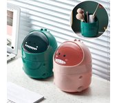 Mini cubo de basura para escritorio, Mini mesa de centro pequeña y bonita para el hogar, Cubo de almacenamiento con cáscara de melón, dormitorio con tapa, cubo de basura color rosa