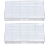 Caja de pintura transparente de 15 rejillas, 2 unidades, caja de pigmentos de plástico transparente, portátil, a prueba de fugas puro