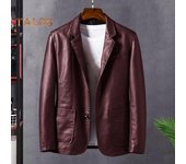 Chaqueta de hombre con solapa, manga larga, botonadura sencilla, de piel sintética, abrigo con bolsillos, corte holgado, color liso M marrón
