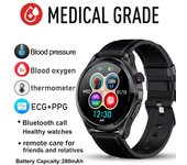Reloj inteligente AMOLED 2024 con llamadas de emergencia, ECG+PPG, Bluetooth, monitor de salud, frecuencia cardíaca, presión arterial, reloj inteligente deportivo para hombres leather marrón