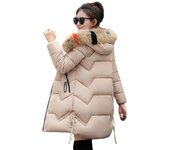 Moda con capucha Gran abrigo de piel Chaqueta de invierno Mujeres Chaqueta acolchada de algodón cálido Abrigo femenino M blanco