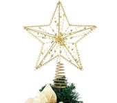 Estrella para la parte superior del árbol de Navidad con cadena de luces LED y purpurina