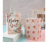 6pcs Baby Girl Party Bags Rose Gold print Floral Paper Candy Gift Bags for Guest Baby shower girl birthday Party Decoration 21x14.8x8cm