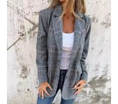 Chaquetas y abrigos tipo cárdigan de otoño e invierno para mujer, moda informal, blazers, chaquetas básicas con solapa y estampado de pata de gallo estilo retro S rojo