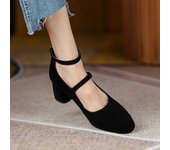 Zapatos Mary Jane de tacón alto francés de otoño para mujer, estilo retro, con punta redonda y tacón grueso, cómodos, con plataforma negra. 35 negro