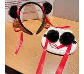 Bonita diadema con pompón de peluche de dibujos animados, cinta para el pelo con personajes de anime para cosplay y maquillaje de vacaciones. negro