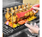 Parrilla para patas de pollo para barbacoa, calor uniforme con bandeja de goteo, juego de soporte multiusos para asar de acero inoxidable