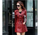 Otoño nueva chaqueta larga de cuero para mujer delgada de gran tamaño con cinturón de lazo abrigo de PU para motocicleta chaqueta Bomber desmontable para mujer L-6XL XXXXXXL