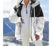 Chaqueta holgada con capucha y bolsillo con cremallera y retazos de felpa cálida de invierno para mujer S negro
