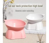 Cuenco para gatos multicolor Macaron: Recipiente de plástico de base alta, antivuelco, diseño oblicuo para comida y agua