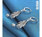 Pendientes de plata de ley 925 con forma de hoja torcida que cuelgan y perforan, joyería de boda de moda 4.00*0.90cm