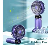 Ventilador portátil plegable de 90° para colgar en el cuello, 1800 mAh, recargable por USB, con soporte para teléfono y pantalla blanco