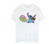Disney Camiseta de algodón para mujer con diseño de Lilo y Stitch y huevos de Pascua L blanco