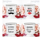 Tazas con estampado de pareja de la Sra./el Sr. Derecha, taza de café creativa, bebida, postre, desayuno, tazas de leche, tazas de esmalte, vajilla con asa, regalo de San Valentín 360ML