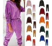 Conjunto de 2 piezas de material de terciopelo para mujer, conjunto deportivo informal, chándal, sudadera con capucha y pantalones, ropa deportiva de primavera, conjuntos para correr XXL negro