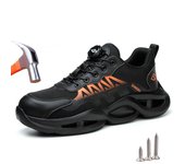 Zapatos de seguridad con botón giratorio, zapatillas de trabajo para hombres y mujeres, zapatos de trabajo protectores livianos, botas de seguridad indestructibles 38 gris negro