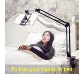 Soporte para tableta y cama ajustable de 360° de aluminio/plástico, soporte para teléfono, soporte perezoso para mesita de noche para tabletas y teléfonos negro