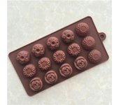 Molde de silicona con forma de flor para chocolate, complemento alimenticio para niños, molde para velas, gelatina, pasteles, bandeja de hielo marrón