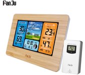 FanJu FJ3373 Estación meteorológica digital multifunción Reloj despertador LCD Pronóstico del tiempo para interiores y exteriores negro
