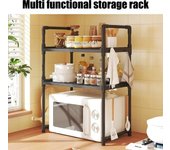 Estante para condimentos de diseño elevado para cocina, estante para almacenamiento de microondas, horno de dos capas, organizador de accesorios de cocina minimalista moderno 2 layer negro