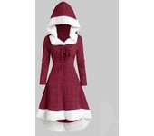 Vestido con capucha mullido de manga larga a juego de otoño e invierno con gabardina ajustada con capucha Navidad S rojo
