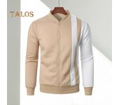Chaqueta de otoño y primavera para hombre, cuello alto, cierre de cremallera, mangas largas, puños elásticos a juego de colores, cárdigan ajustado, abrigo deportivo XXL gris claro