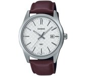 Casio Reloj analógico estándar con correa de cuero y esfera blanca de cuarzo MTP-VD03L-5A para hombre blanco
