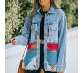 Chaqueta vaquera para mujer, otoño e invierno, nuevo diseño, ropa de mujer, abrigo de lana con costuras vaqueras, chaqueta Retro, tendencia informal 2XL azul