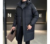 Chaqueta de plumón para hombre, de longitud media, de invierno, nueva moda, versátil, gruesa, cálida, de plumón de pato blanco, chaqueta con capucha para hombre S