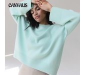 Otoño e Invierno suéter de punto de mujer suéter de cuello redondo suelto Color sólido suéter de manga larga S negro