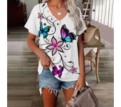 Camiseta con estampado 3D XL-7XL Camiseta de talla grande para mujer Camisetas de manga corta con cuello en V Camisetas informales con estampado floral 3D XL