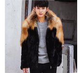 Abrigo de piel de alta imitación para hombre, piel de zorro para hombre, piel de visón, abrigo de una pieza de piel, abrigo con capucha de piel de visón, informal 6XL