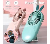 Ventilador portátil recargable por USB para mujer, tres velocidades de viento y luz nocturna, mini ventilador de maquillaje para viaje.