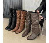 Botas vaqueras occidentales con plataforma para mujer, botas largas de caballero extraíbles y sin cordones, zapatos de tacón grueso para otoño e invierno 35