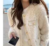 Chaqueta de piel de retales de lana de cordero sintético para mujer, abrigo esponjoso y cálido para invierno S