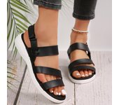Señoras Verano Color Sólido Simple Retro Tobillo Correa Cabeza Redonda Parte Inferior Plana Tallas Grandes Zapatos Romanos Cómodos para Mujeres 36 negro