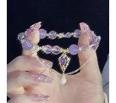 Pulseras de cuentas de cristal morado para mujer, elegantes pulseras con borlas colgantes, joyería de muñeca con dijes para niña. púrpura