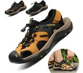 Sandalias de cuero de verano para hombre, zapatos de playa para senderismo al aire libre, sandalias deportivas informales suaves antideslizantes para hombre, zapatillas de deporte con plataforma para vadear, talla grande 38-48 38 negro
