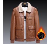 Chaqueta de cuero con cremallera para hombre informal tridimensional con solapa de terciopelo de invierno más L