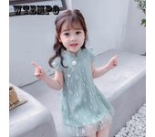 Vestido sin mangas de verano para niñas, vestido de princesa Hanfu, falda de encaje Guzheng, disfraz de bebé de estilo chino, vestido dulce 140