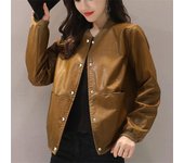 Chaqueta de cuero PU para mujer 2021 Nueva ropa femenina de primavera otoño Abrigos Abrigos Abrigo de cuero corto femenino Chaqueta de cuero casual de PU S negro