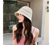 Sombrero de pescador hueco de primavera y verano, sombrero de punto transpirable con protección solar para el verano, sombrero parasol. caqui